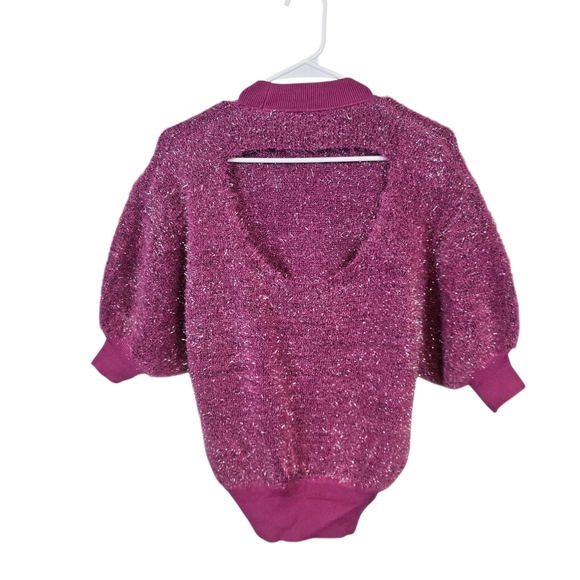 Maeve Anthro Violetta Tinsel Short Sleeve Pullover Sweater Open Back Mock Neck - Picture 3 of 8